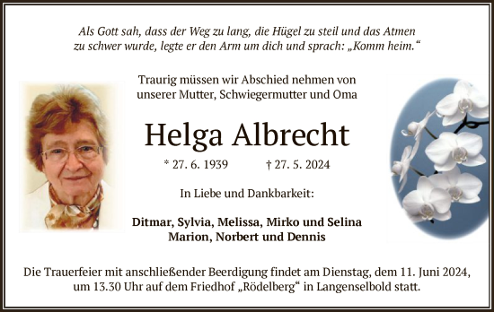 Traueranzeige von Helga Albrecht von OF