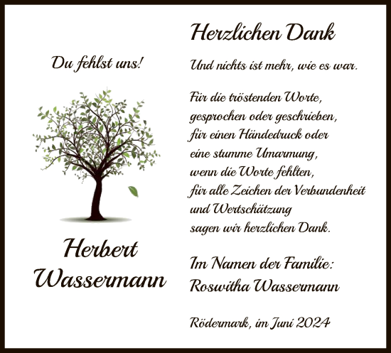 Traueranzeige von Herbert Wassermann von OF