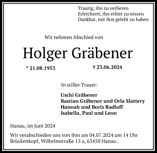 Traueranzeige von Holger Gräbener von OF