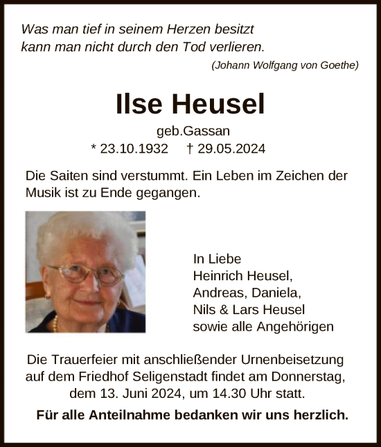 Traueranzeige von Ilse Heusel von OF