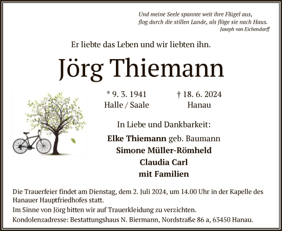 Traueranzeige von Jörg Thiemann von OF