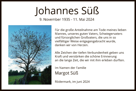 Traueranzeige von Johannes Süß von OF