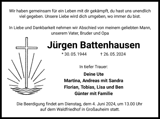 Traueranzeige von Jürgen Battenhausen von OF