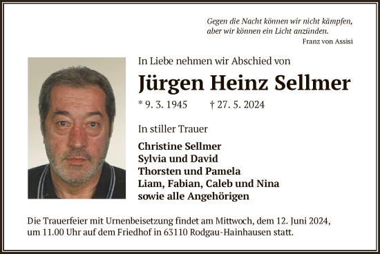 Traueranzeige von Jürgen Heinz Sellmer von OF