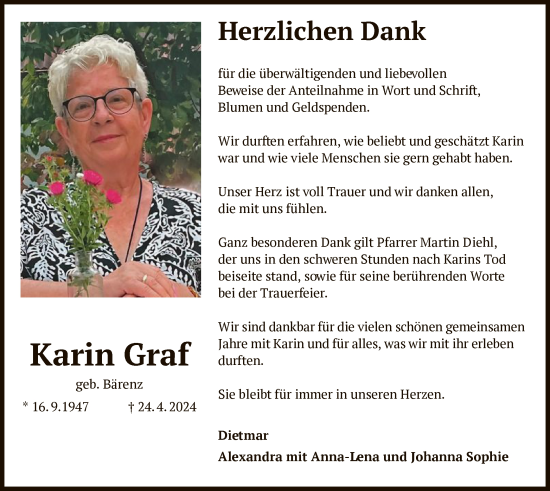 Traueranzeige von Karin Graf von OF