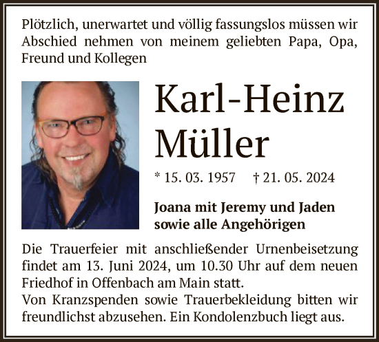 Traueranzeige von Karl-Heinz Müller von OF