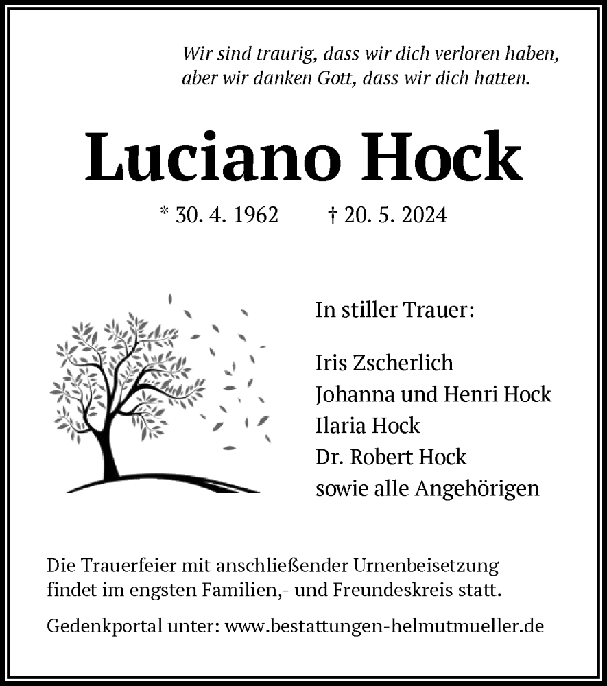  Traueranzeige für Luciano Hock vom 01.06.2024 aus OF