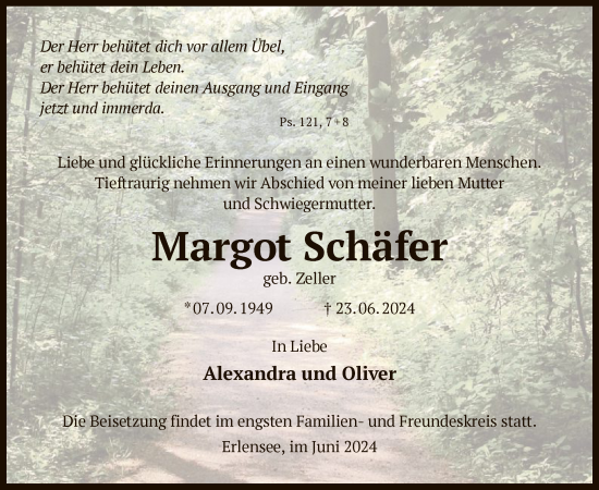 Traueranzeige von Margot Schäfer von OF