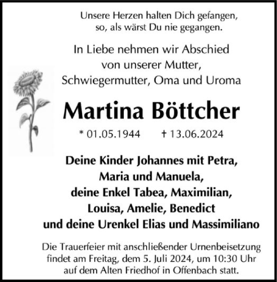 Traueranzeige von Martina Böttcher von OF