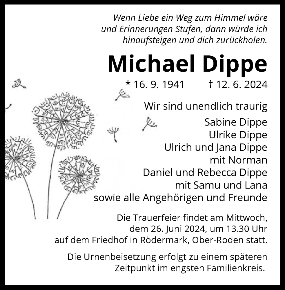  Traueranzeige für Michael Dippe vom 22.06.2024 aus OF