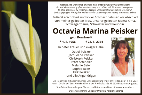 Traueranzeige von Octavia Marina Peisker von OFOF