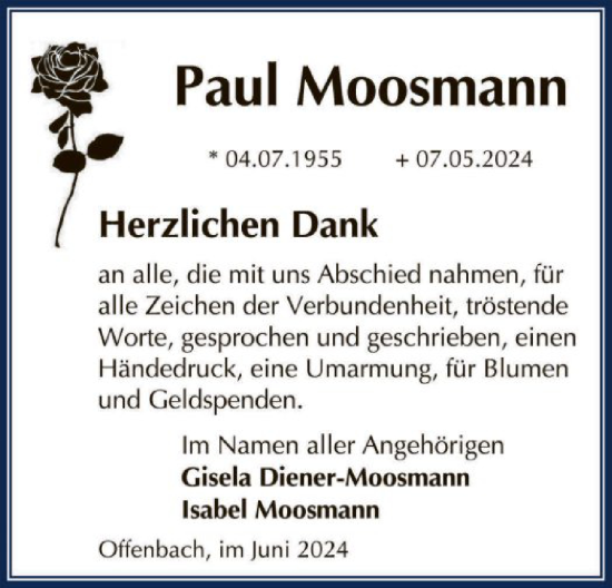 Traueranzeige von Paul Moosmann von OF