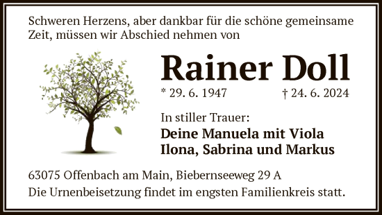 Traueranzeige von Rainer Doll von OF