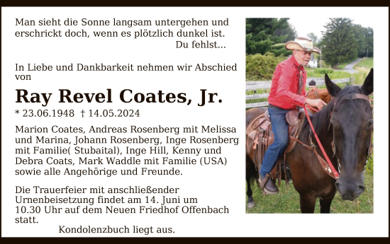 Traueranzeige von Ray Revel Coates von OF