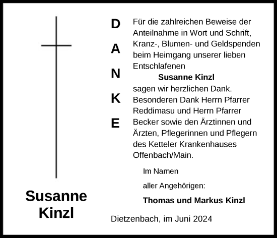 Traueranzeige von Susanne Kinzl von OF