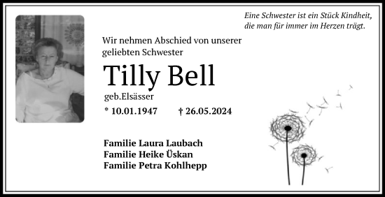 Traueranzeige von Tilly Bell von OF