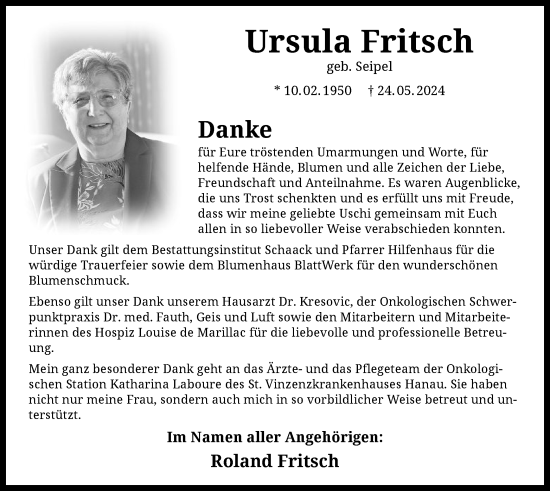 Traueranzeige von Ursula Fritsch von OF