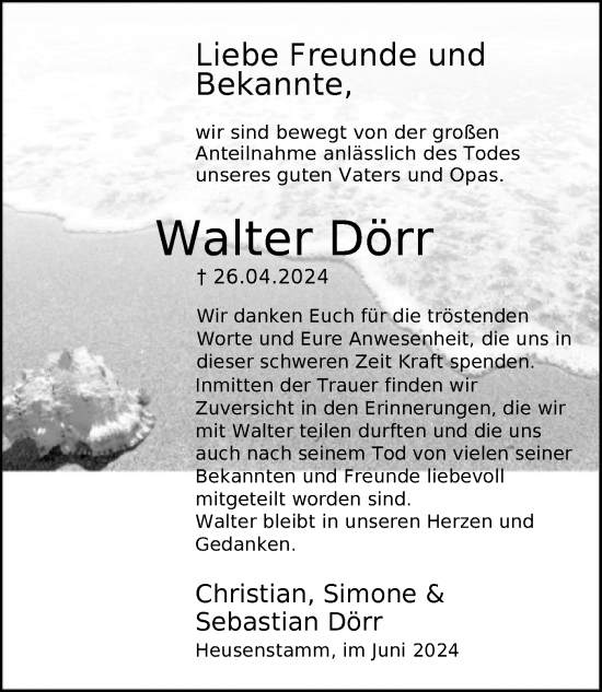 Traueranzeige von Walter Dörr von OF