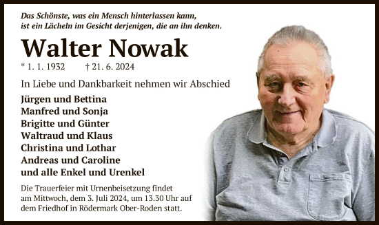 Traueranzeige von Walter Nowak von OF