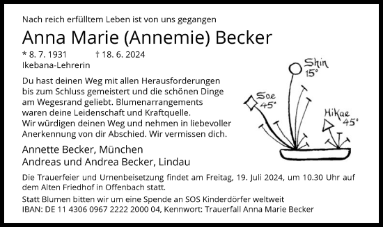 Traueranzeige von Anna Marie Becker von OF