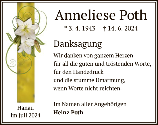 Traueranzeige von Anneliese Poth von OF