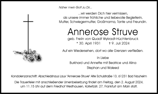 Traueranzeige von Annerose Struve von OF