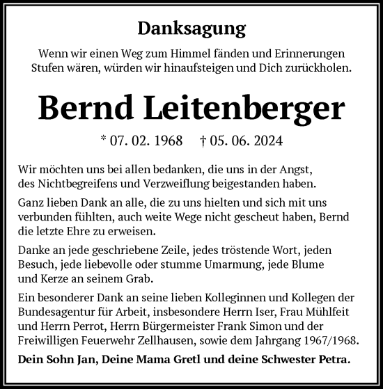 Traueranzeige von Bernd Leitenberger von OF