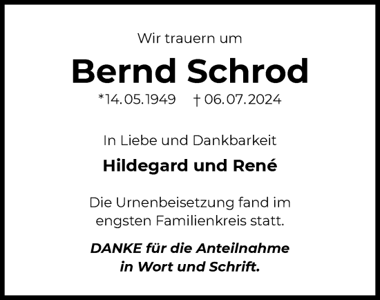 Traueranzeige von Bernd Schrod von OF