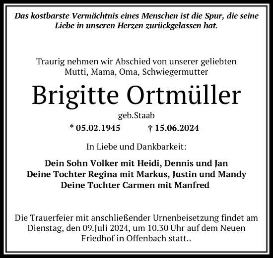 Traueranzeige von Brigitte Ortmüller von OF