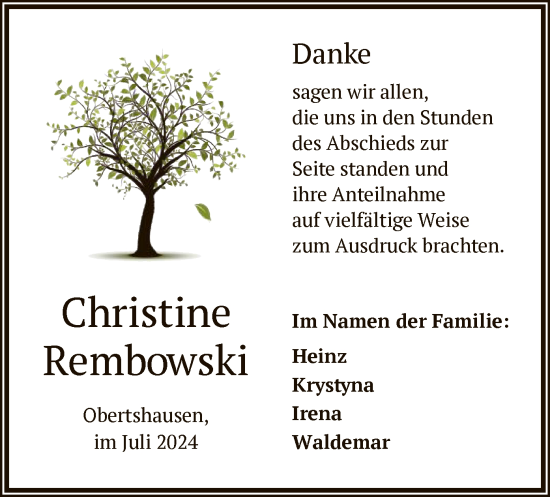 Traueranzeige von Christine Rembowski von OF