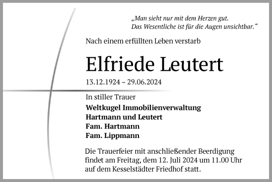 Traueranzeige von Elfriede Leutert von OF