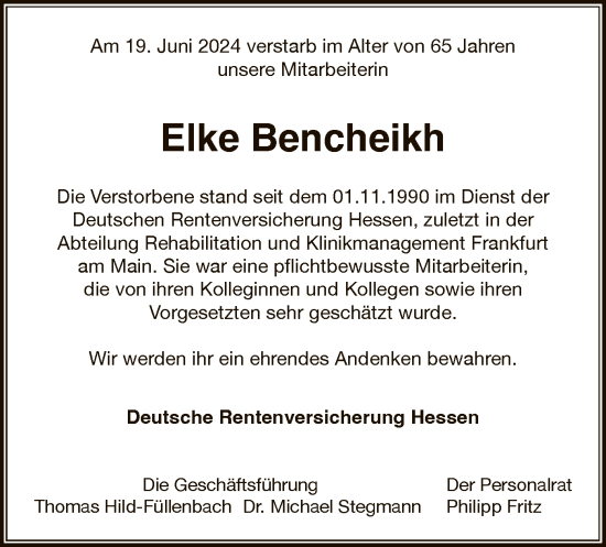 Traueranzeige von Elke Bencheikh von OF