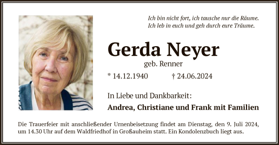 Traueranzeige von Gerda Neyer von OF