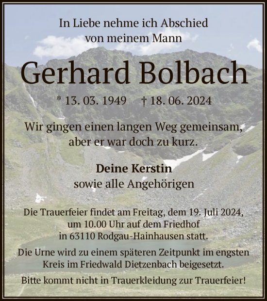 Traueranzeige von Gerhard Bolbach von OF