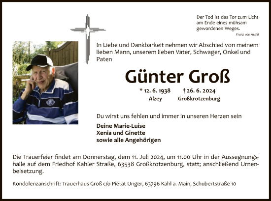 Traueranzeige von Günter Groß von OF