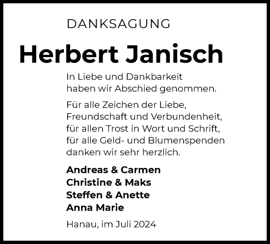 Traueranzeige von Herbert Janisch von OFOF