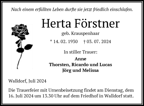 Traueranzeige von Herta Förstner von OF