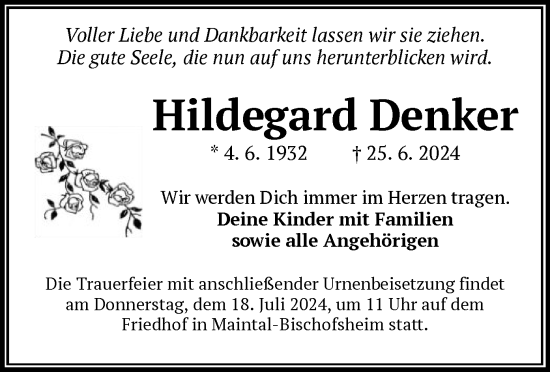 Traueranzeige von Hildegard Denker von OF