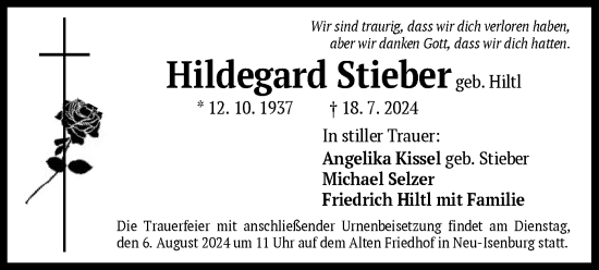 Traueranzeige von Hildegard Stieber von OF