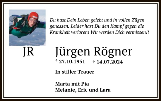 Traueranzeige von Jürgen Rögner von OF