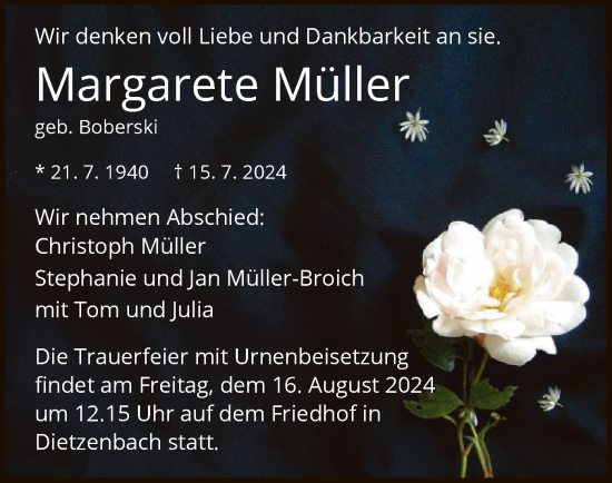 Traueranzeige von Margarete Müller von OF