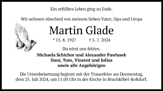 Traueranzeige von Martin Glade von OF