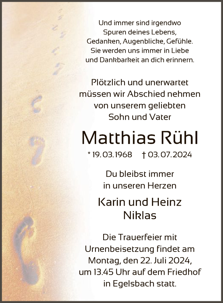  Traueranzeige für Matthias Rühl vom 13.07.2024 aus OF