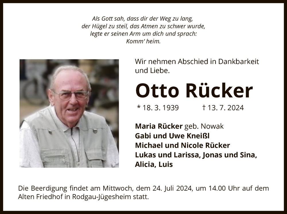  Traueranzeige für Otto Rücker vom 20.07.2024 aus OF