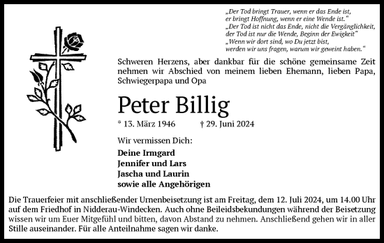 Traueranzeige von Peter Billig von OF