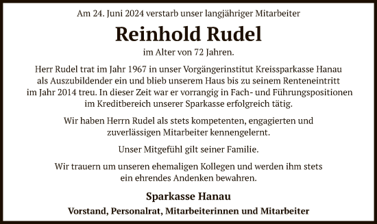 Traueranzeige von Reinhold Rudel von OF