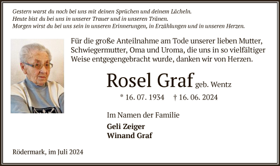 Traueranzeige von Rosel Graf von OF