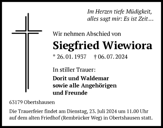 Traueranzeige von Siegfried Wiewiora von OF