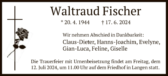 Traueranzeige von Waltraud Fischer von OF