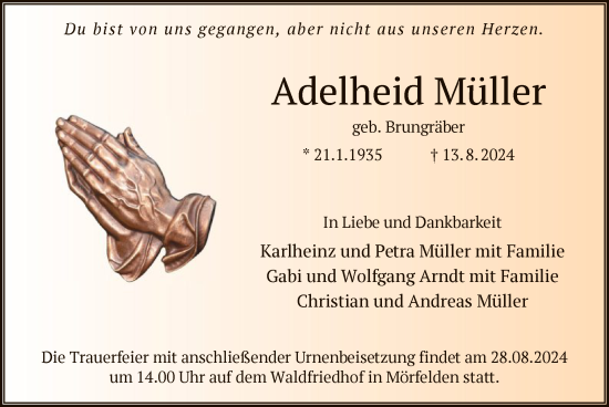 Traueranzeige von Adelheid Müller von OF